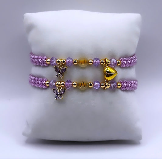 Butterfly inital charm bracelet set