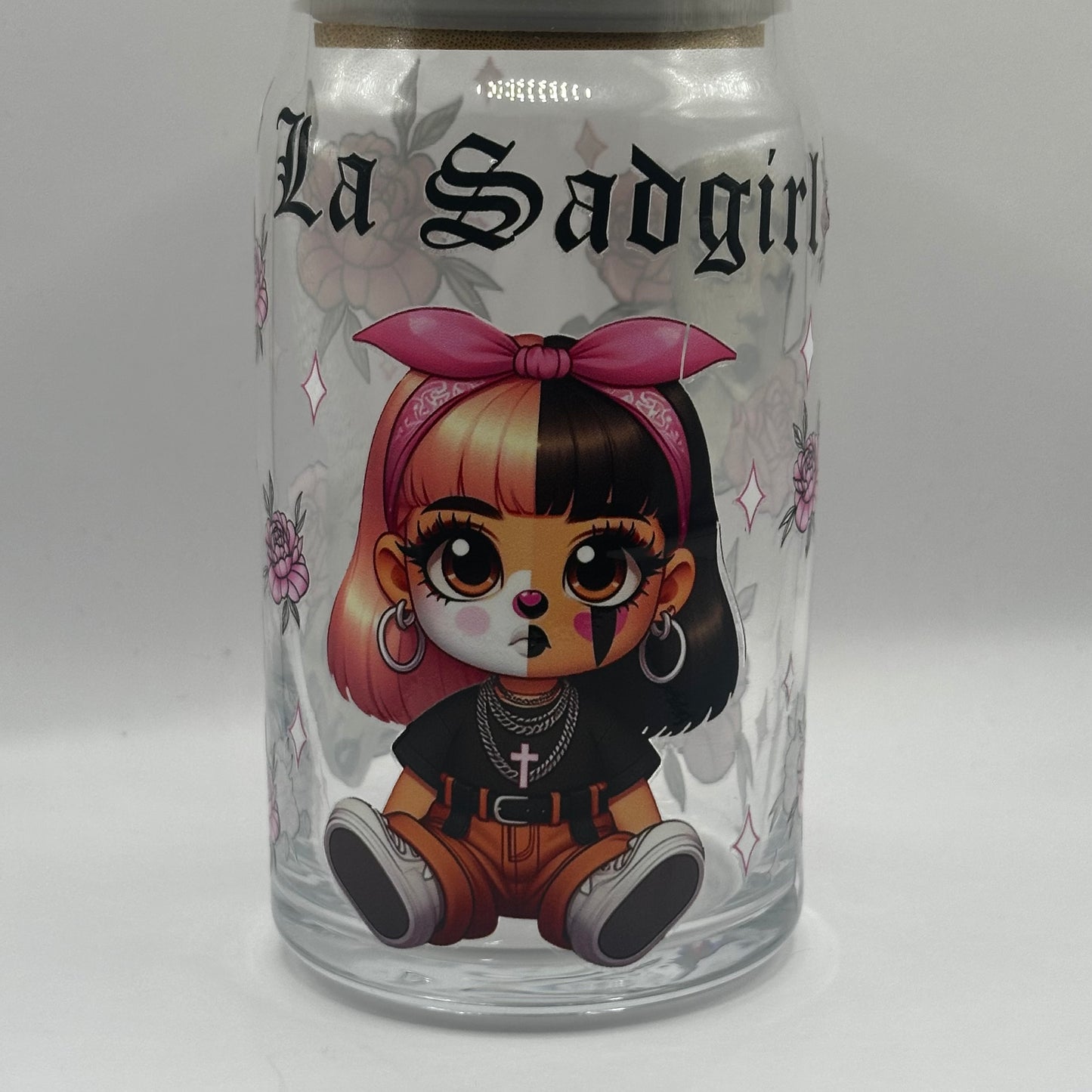 La sad girl glass cup